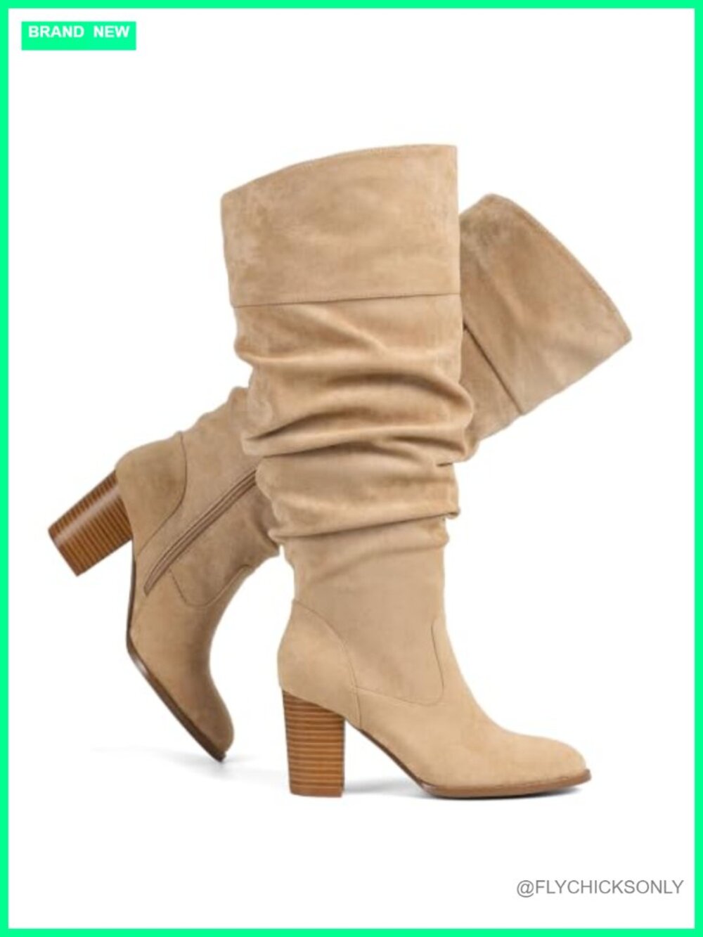 Wide Calf Suede Slouch Knee High Boots Side Zip 3-Inch Heel Fall